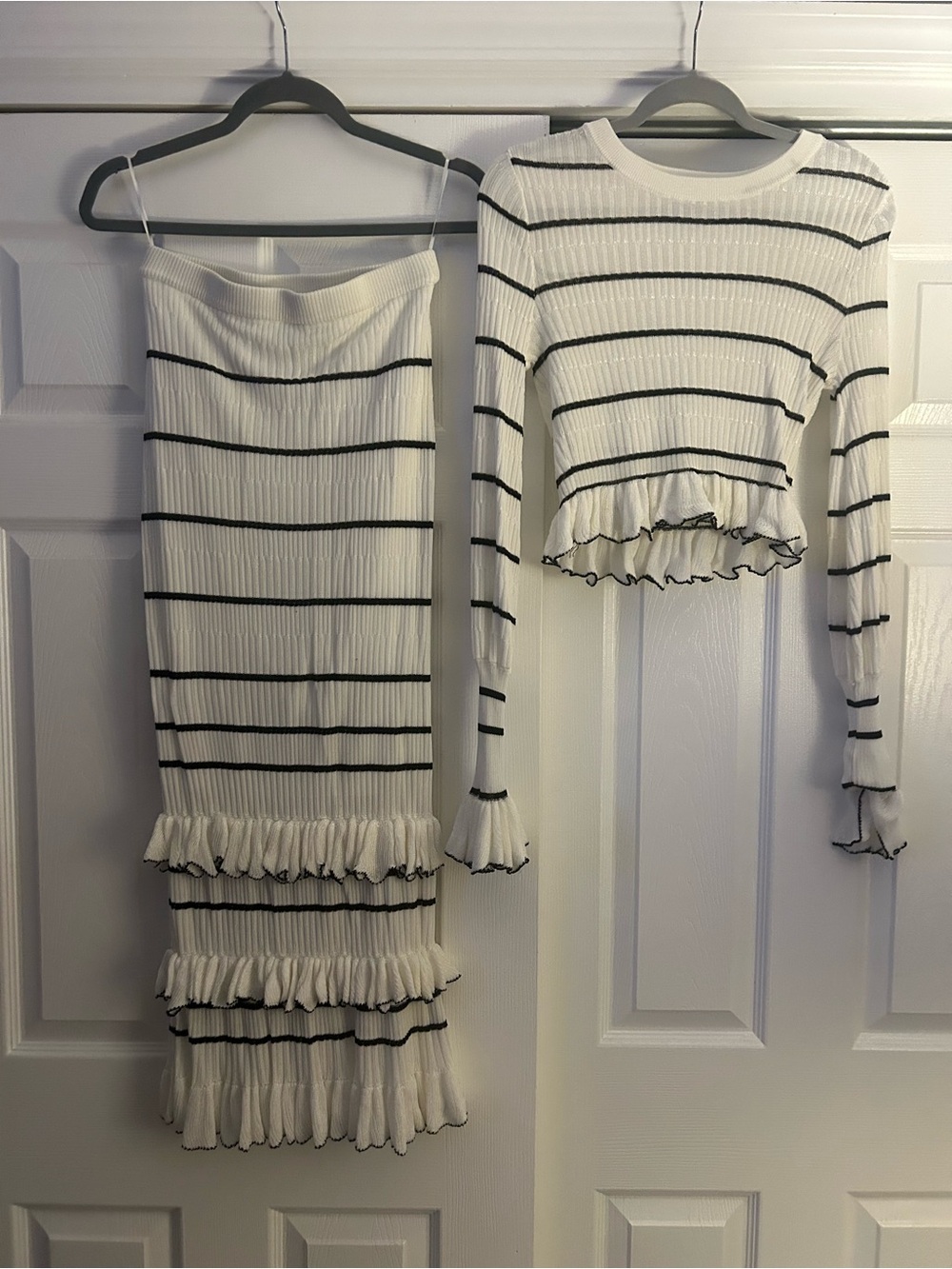 Stripe Knit Crop And Midi Skirt Set - Picture 3 of 3